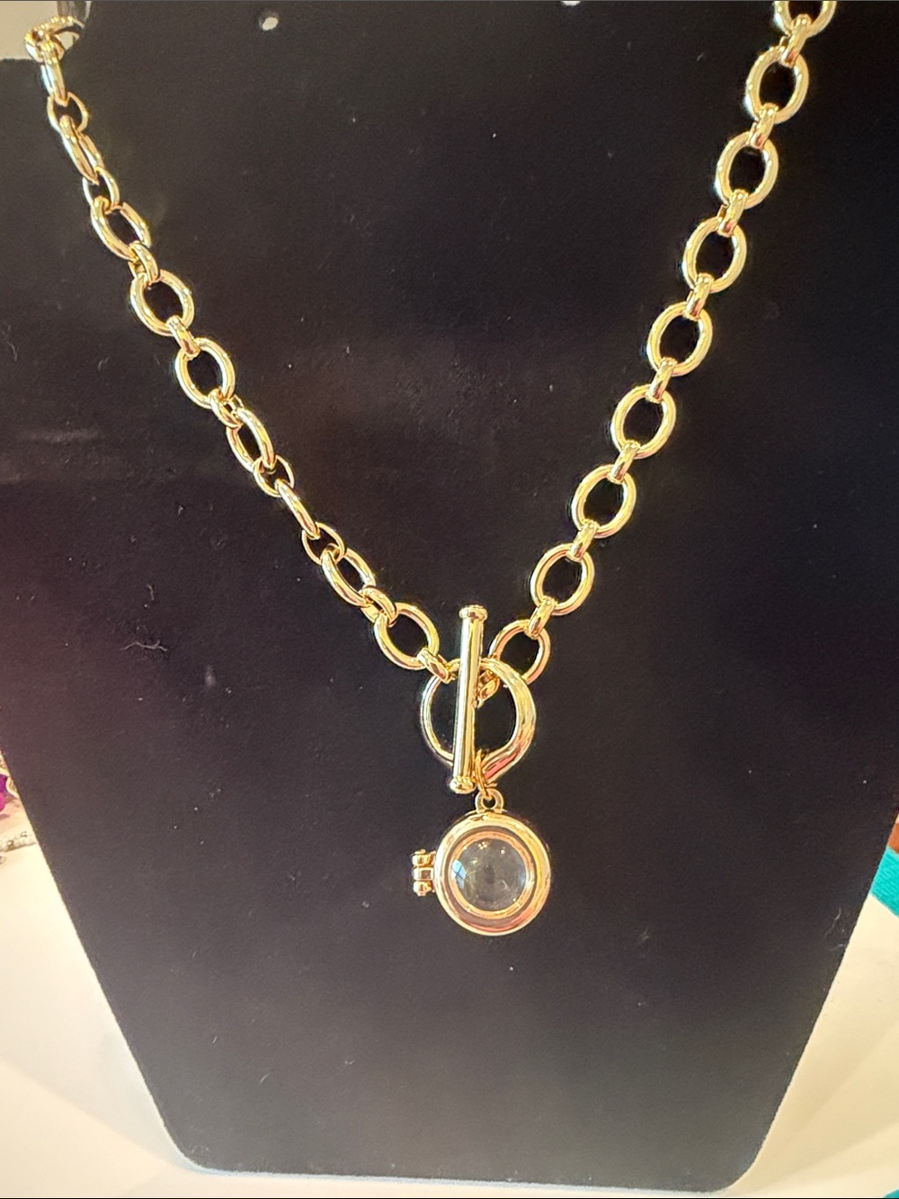 Gold-Tone Toggle Chain Necklace with Round Locket Pendant